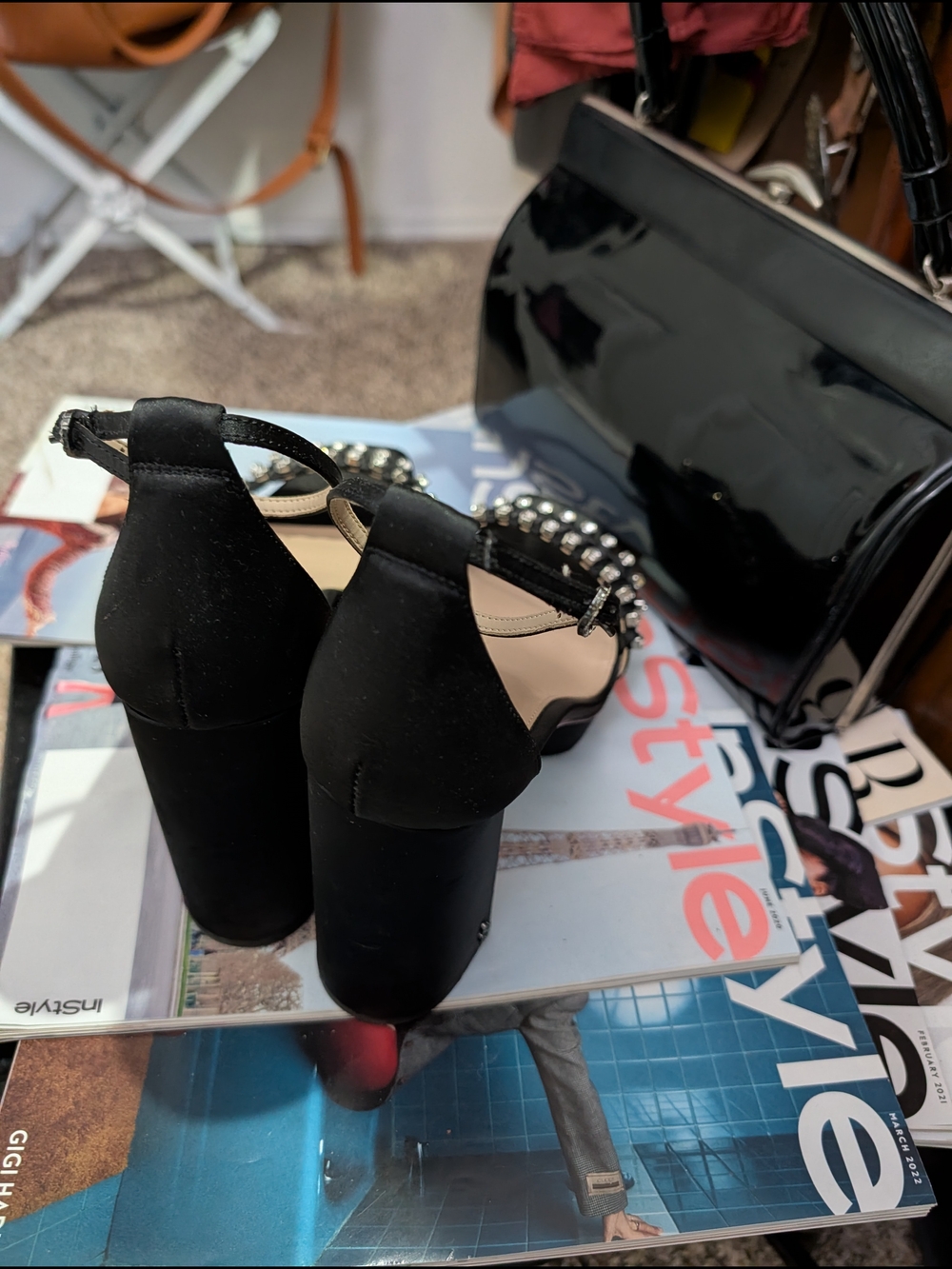 Sam Edelman Black Jeweled Fringe Ankle-Strap Heels - Picture 4 of 6